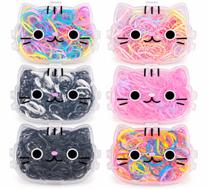 Estojo de gatinho e coelhinho com elástico para cabelo infantil/ Surtido loop