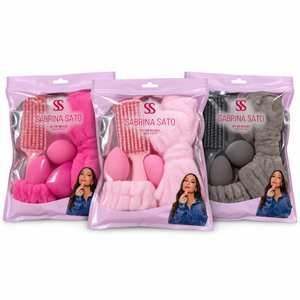 Kit Esponja + Faixa de Cabelo + Escova Massageadora